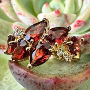 Vintage, 14K Gold, Garnet And Diamond Ring, Size 7, 3.85 Grams